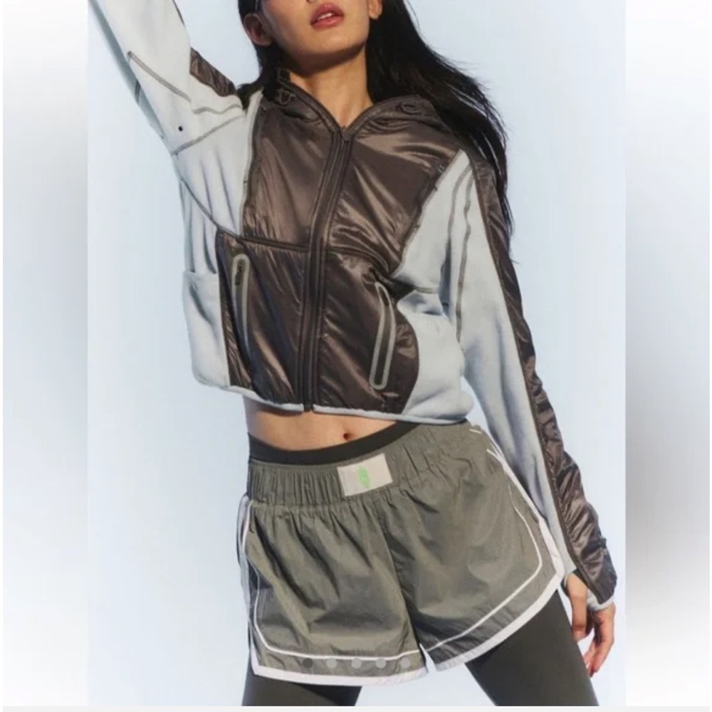 NWT Free People Movement Go The Distance Fleece Color Block Hooded Zip Up Jacket